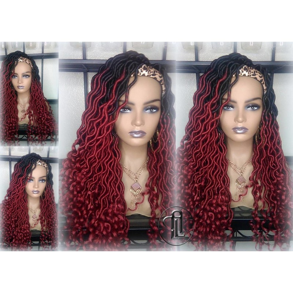 Headband Wig Ombre Goddess Locs Fire 530 Red Burgundy 1b Marley Synthetic